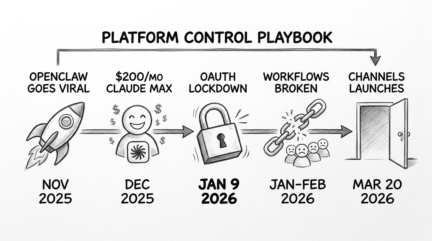 Hand-drawn pencil sketch of a timeline showing five events. A rocket labeled 