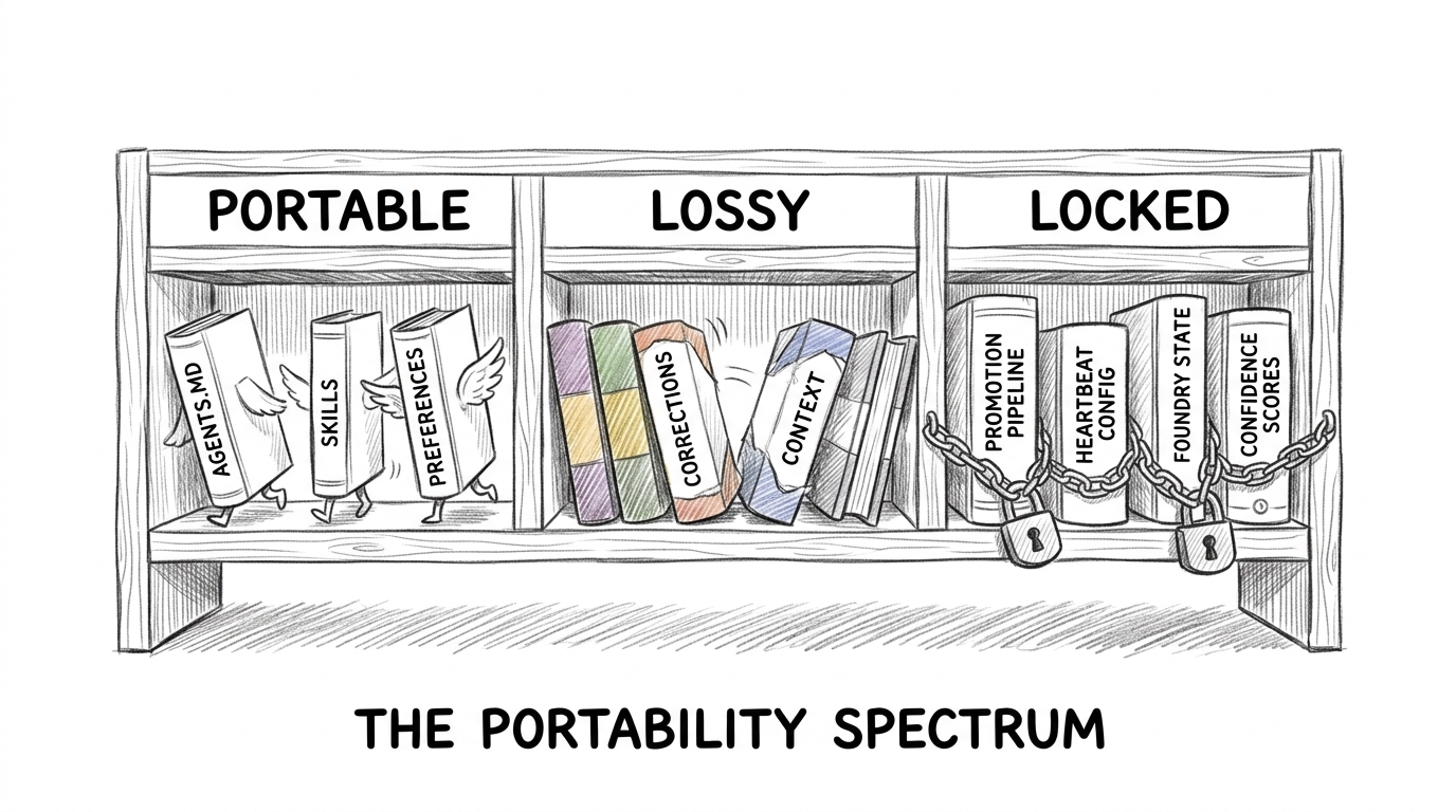 Hand-drawn pencil sketch of a bookshelf with three sections. Left section labeled 